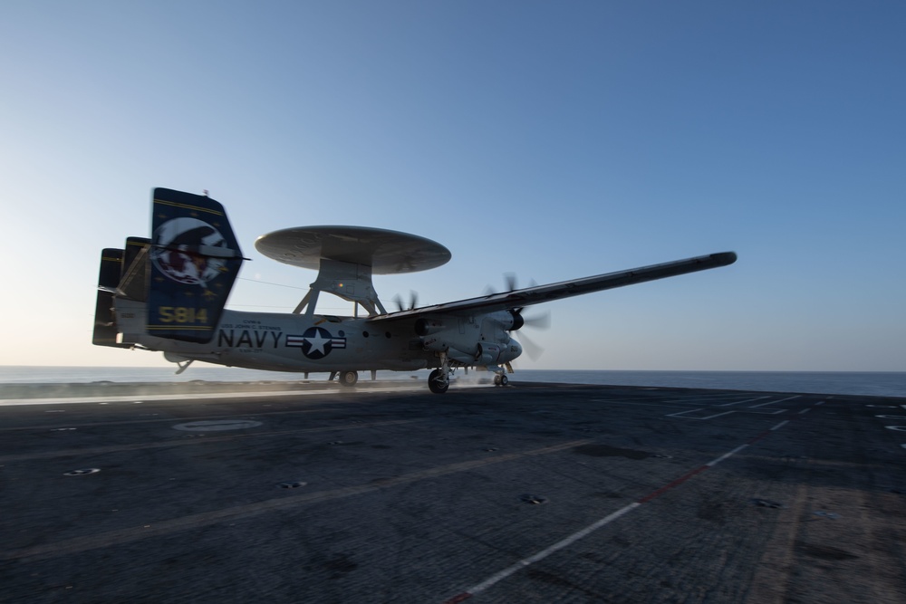 The aircraft carrier USS John C. Stennis (CVN 74) conducts flight operations