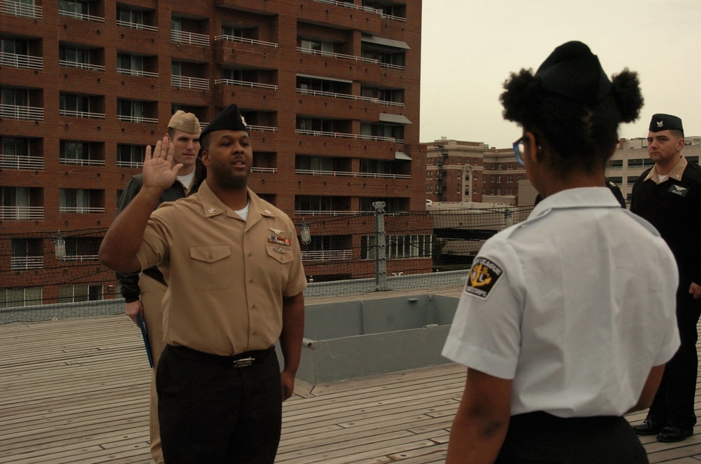 Afternoon re-enlistment aboard the USS Wisconsin (BB 64)