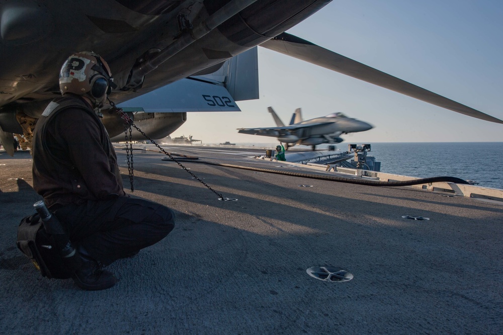 The aircraft carrier USS John C. Stennis (CVN 74) conducts flight operations