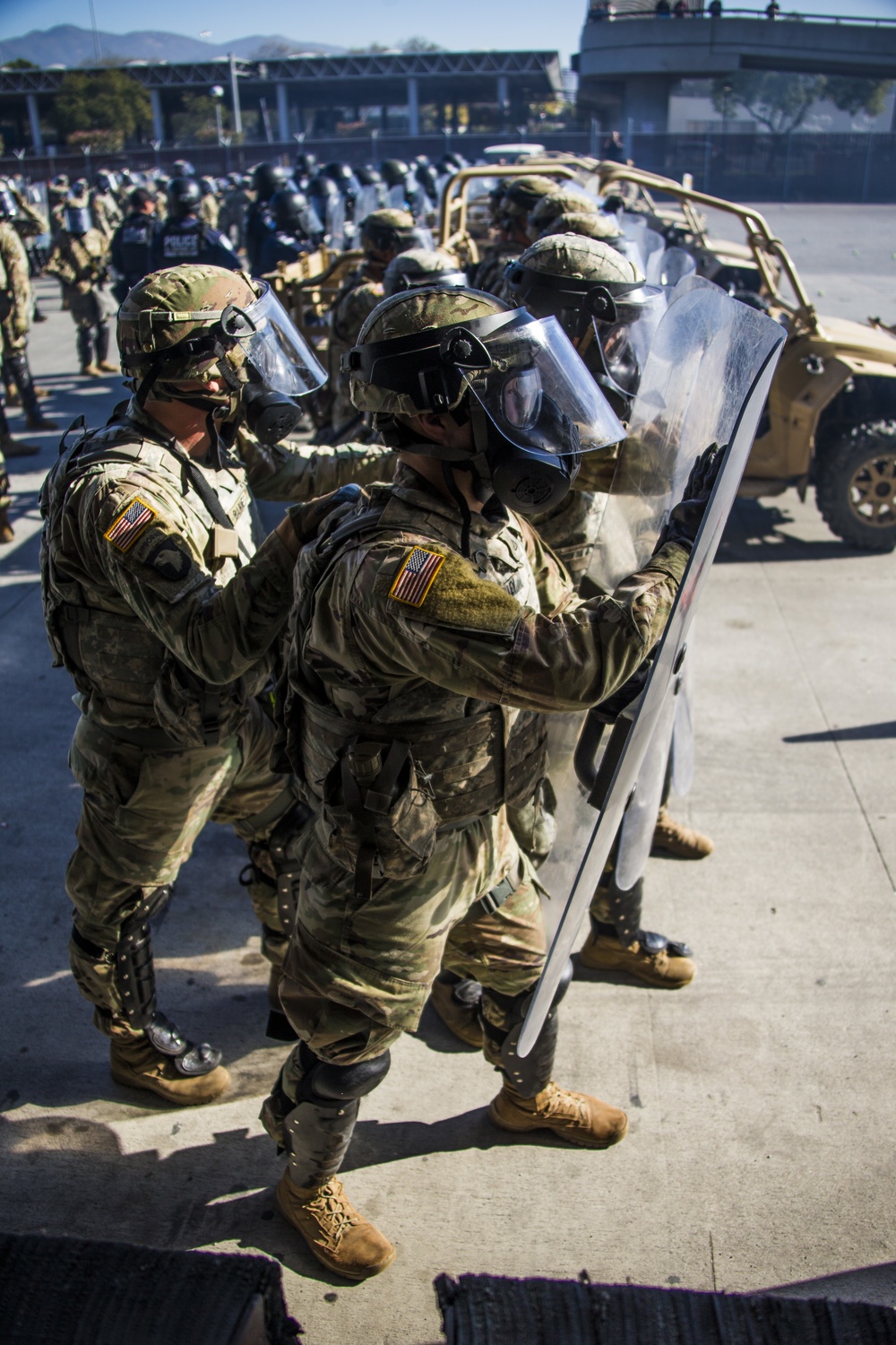 U.S. Soldiers and U.S. Customs and Border Protection conduct civil disturbance training at Otay Mesa Port of Entry