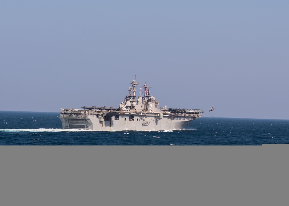 An F-35B Lightning II, assigned to Marine Fighter Attack Squadron (VMFA) 211, takes off from the flight deck of the amphibious assault ship USS Essex (LHD 2)