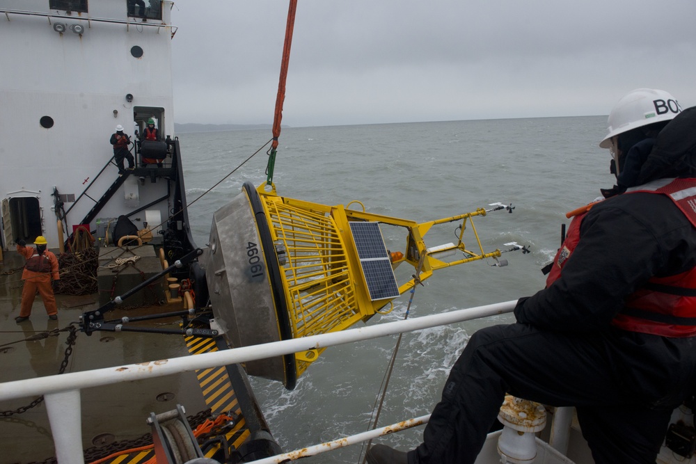 Coast Guard launches NOAA weather buoy at Hinchinbrook Entrance to Prince William Sound, Alaska