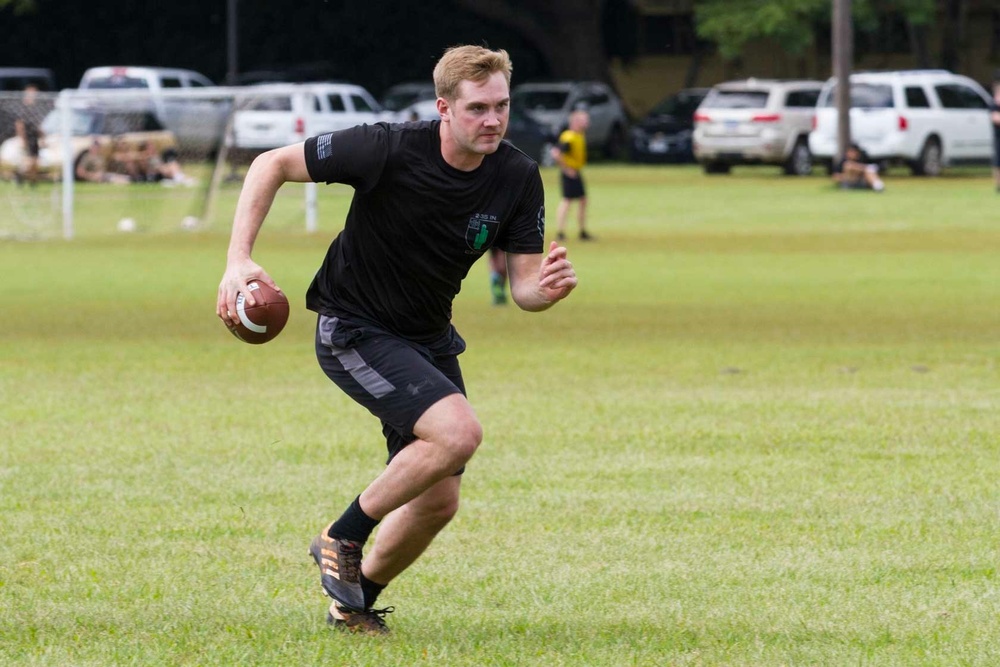 Soldier practices for flag football