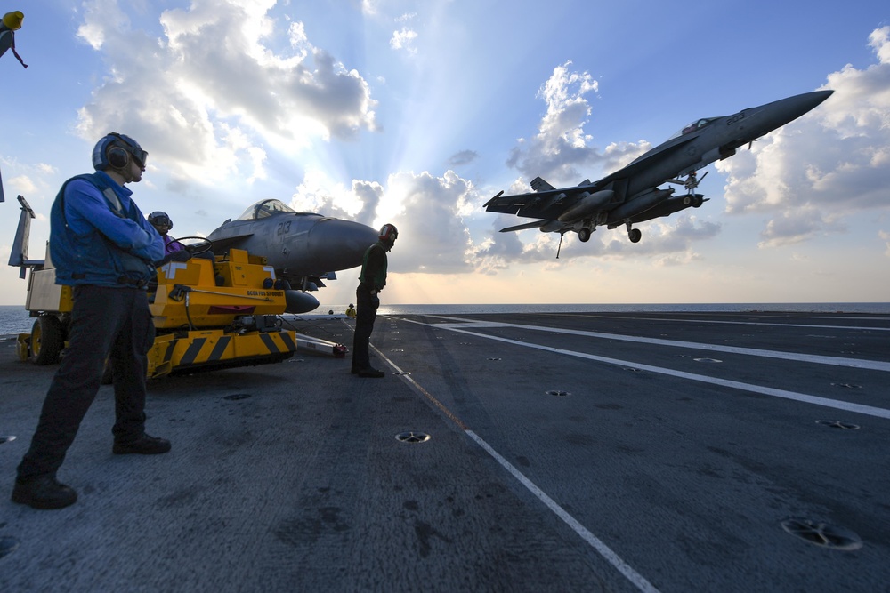 The aircraft carrier USS John C. Stennis (CVN 74) conducts flight operations