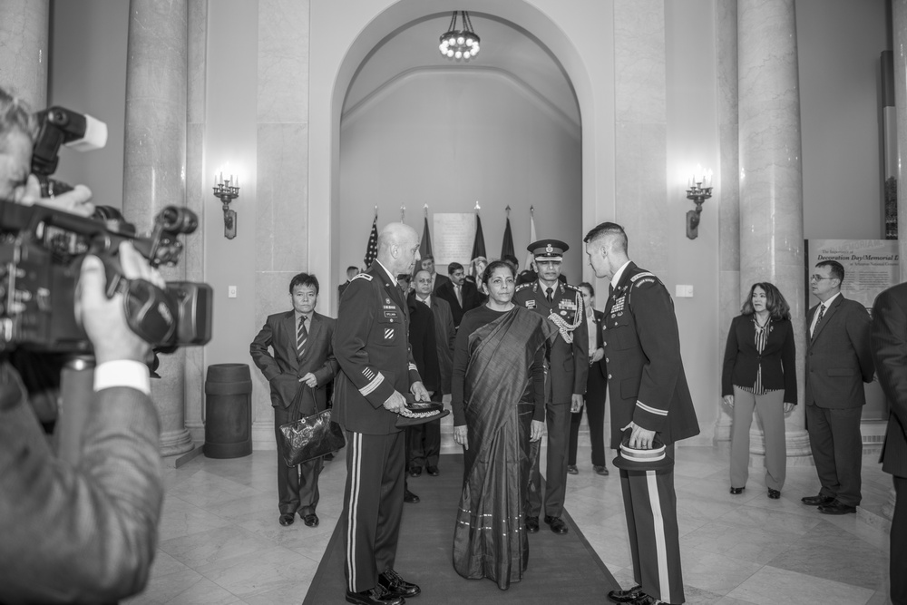 Defense Minister of India Nirmala Sitharaman Participates in an Army Special Honors Wreath-Laying Ceremony at the Tomb of the Unknown Soldier