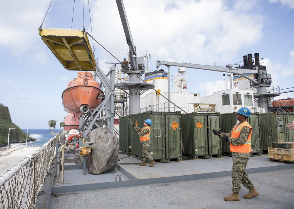 NCHB 1, Detachment Guam, Conduct Offload Operations Aboard USNS GYSGT Fred W. Stockham