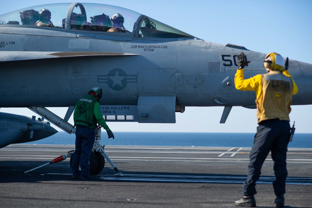 The aircraft carrier USS John C. Stennis (CVN 74) conducts flight operations