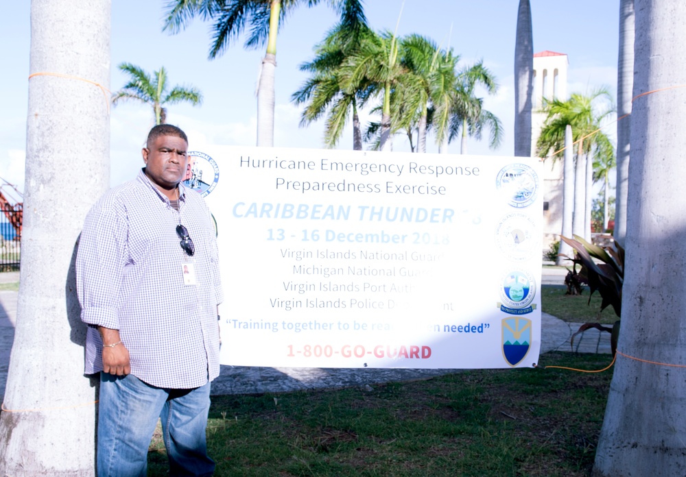 Mervyn Constantine stands outside Frederiksted Pier during Caribbean Thunder