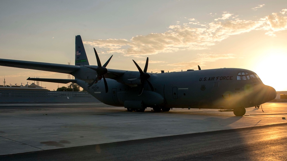 Sunset over the airfield at Camp Lemonnier