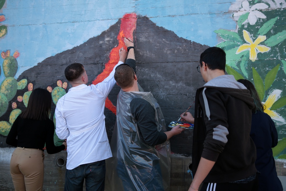 SPMAGTF Marines and Sailors Paint School Mural