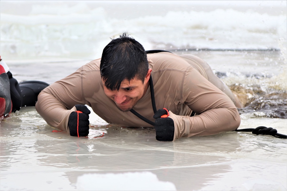 Students participate in cold-water immersion training for CWOC Class 19-01 at Fort McCoy