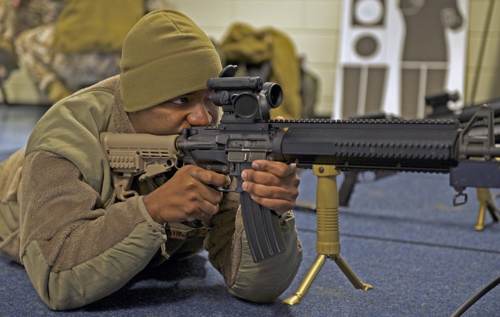 Tech. Sgt. Gregory Myers practices on the simulation range