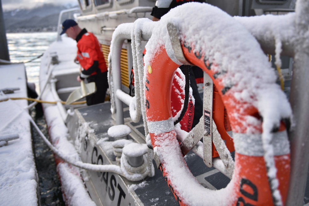 First December snow at Coast Guard Station Juneau, Alaska