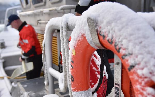 First December snow at Coast Guard Station Juneau, Alaska