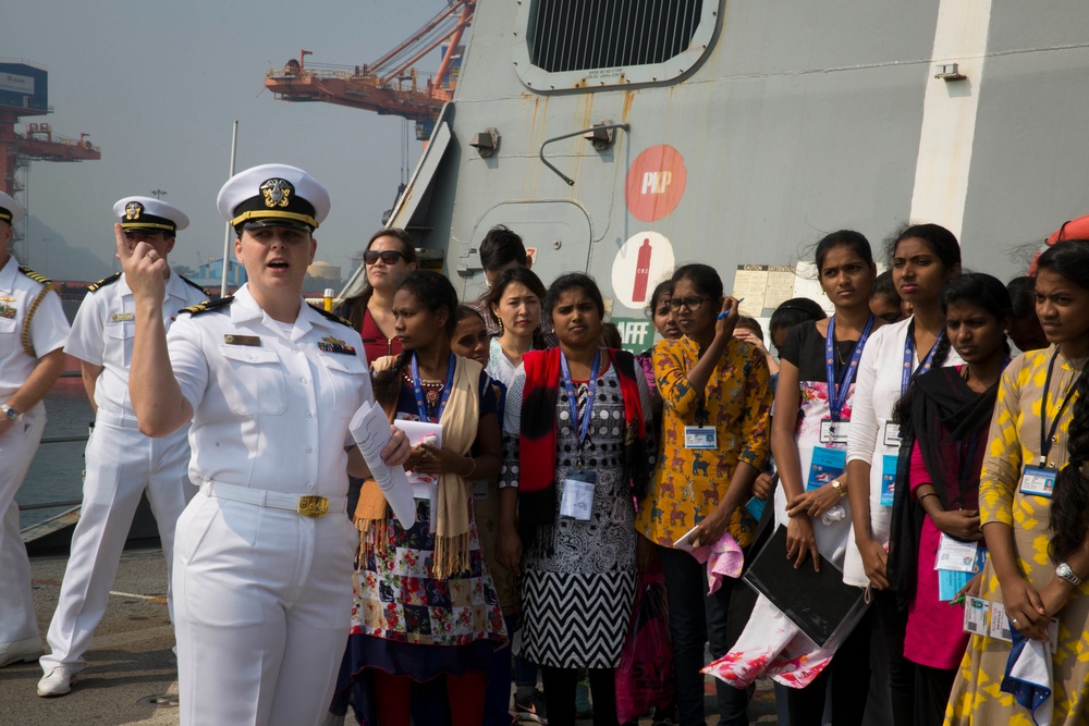 Students from St. Joseph's College for Women tour USS Anchorage