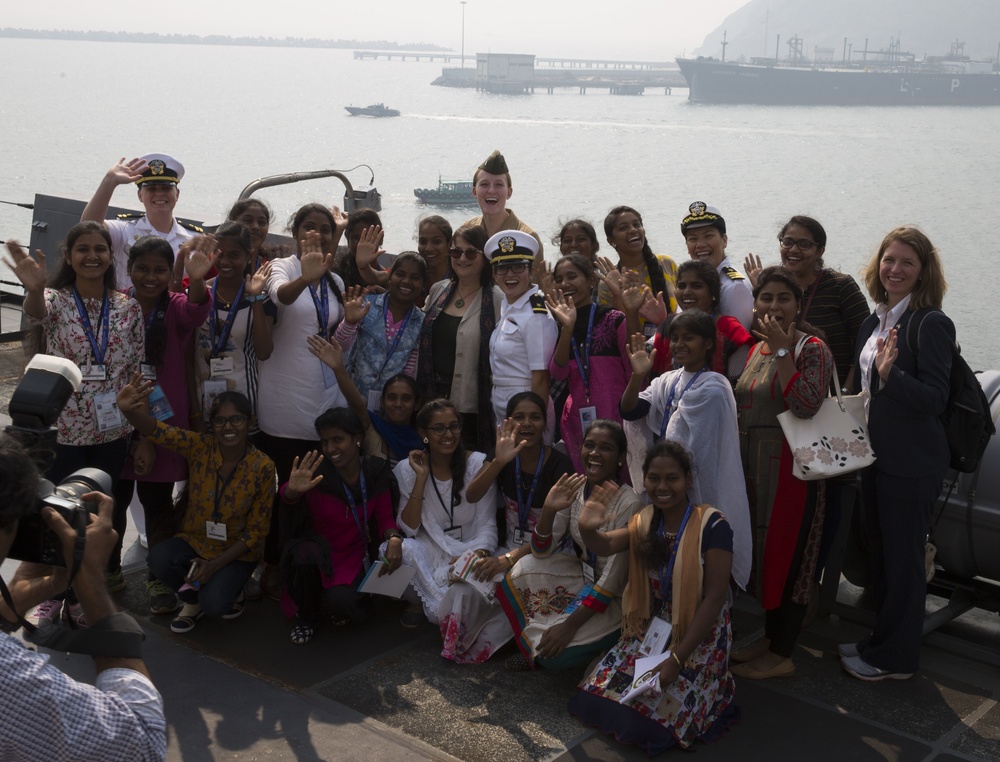 Students from St. Joseph's College for Women tour USS Anchorage