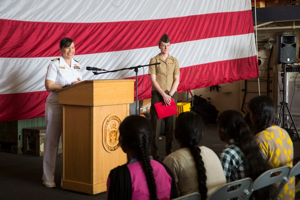 Students from St. Joseph's College for Women tour USS Anchorage