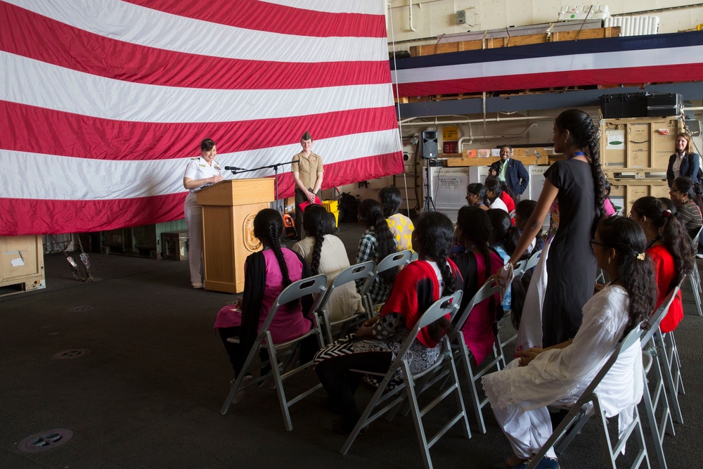 Students from St. Joseph's College for Women tour USS Anchorage