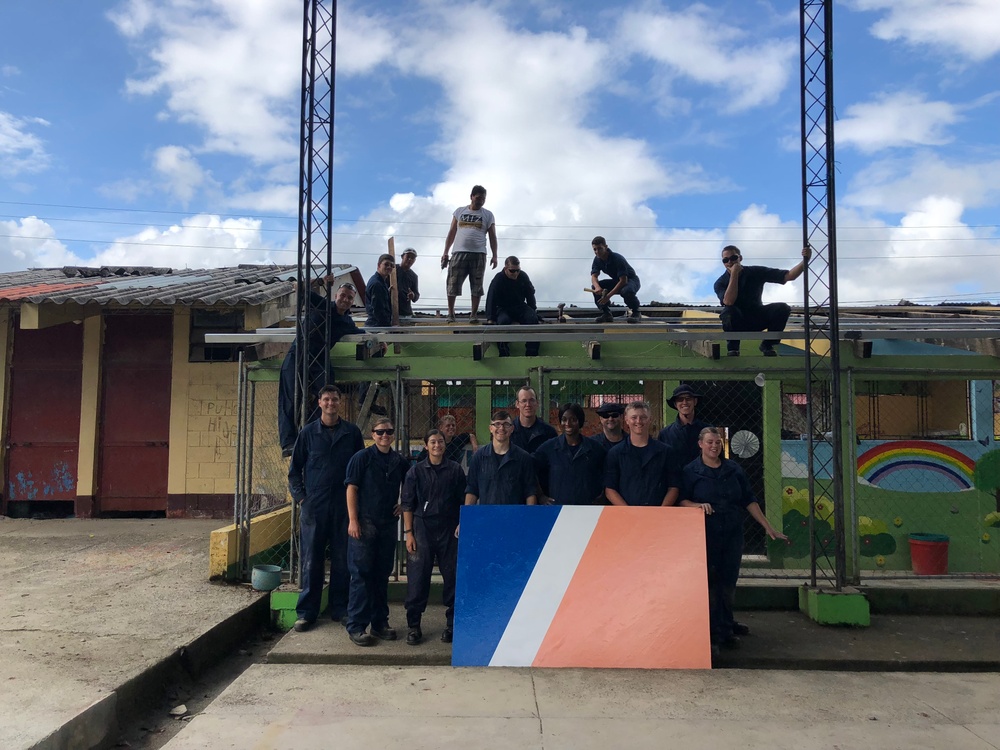 Coast Guard Cutter Mohawk crewmembers restore a local  Guatemalan K-12 community during a 42-day patrol