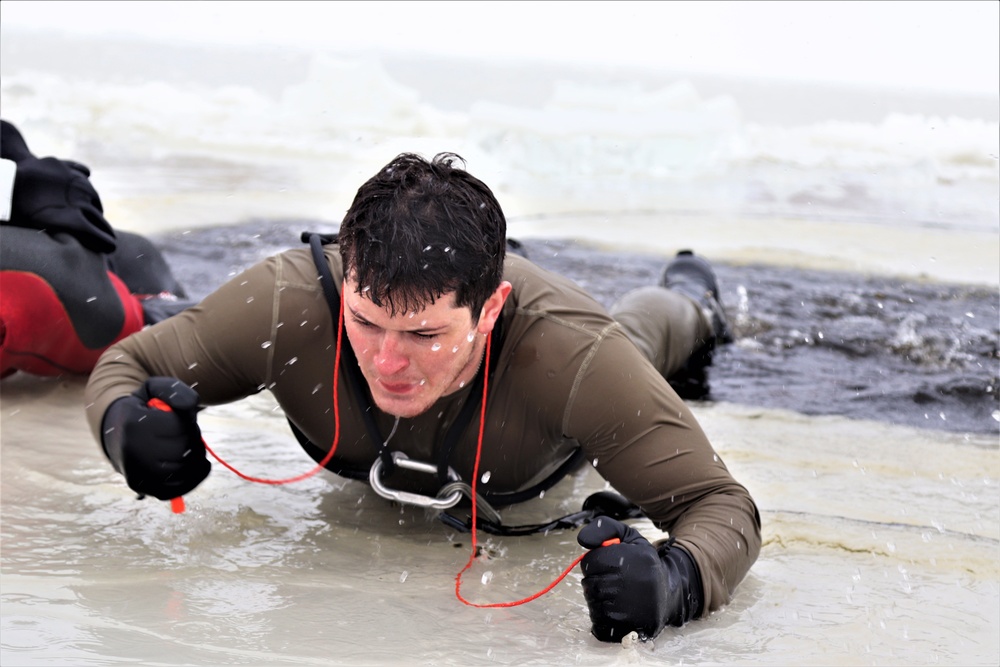 Students participate in cold-water immersion training for CWOC Class 19-01 at Fort McCoy