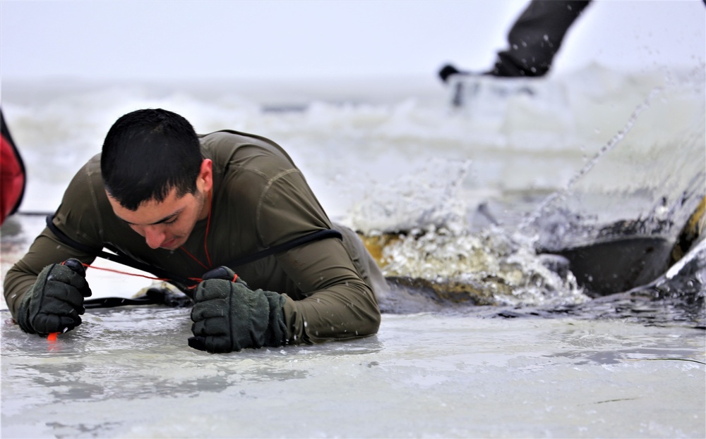 Students participate in cold-water immersion training for CWOC Class 19-01 at Fort McCoy