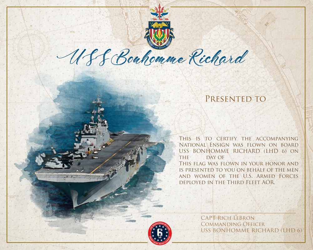 USS Bonhomme Richard flag certificate design.