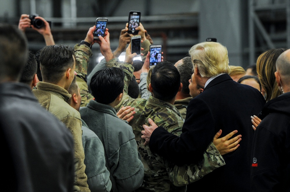 DVIDS - Images - President Donald Trump and first lady Melania Trump pose  for photos with U.S. Airmen on Ramstein Air Base, Germany [Image 5 of 6]