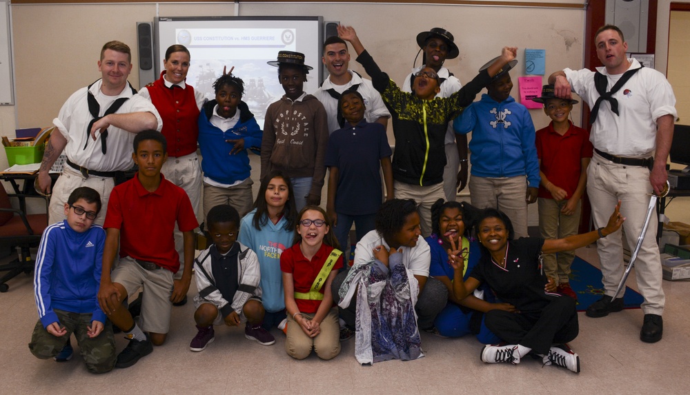 Constitution Sailors Pose With Students