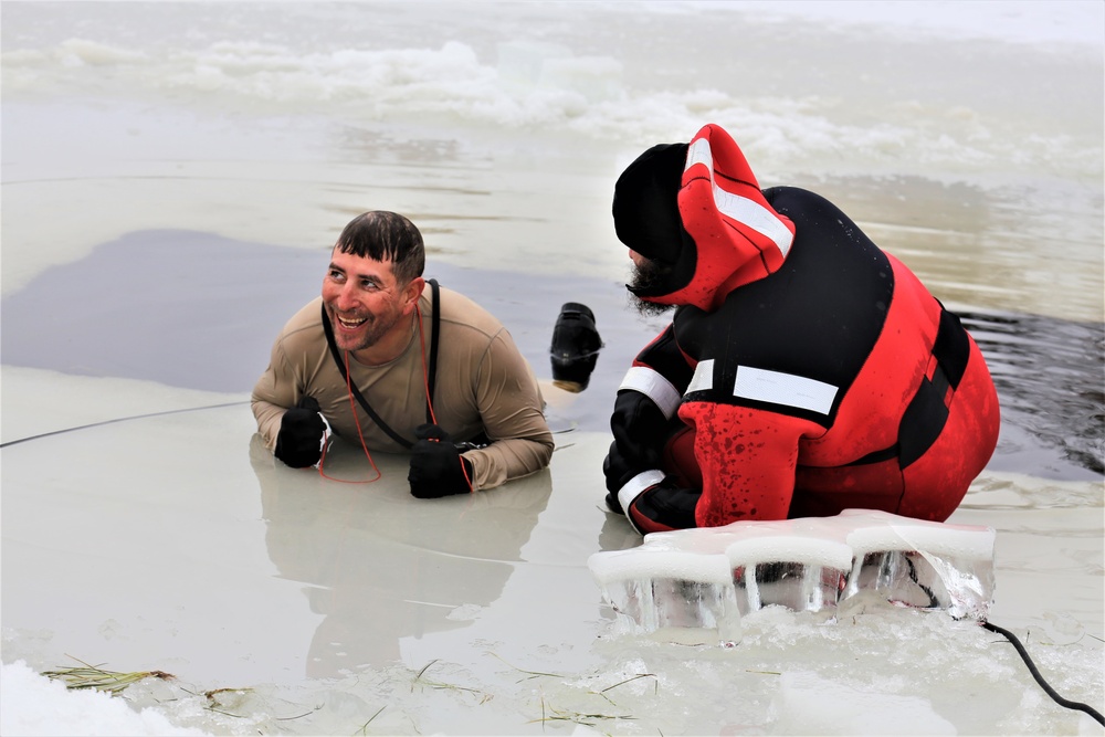 Cold-water immersion training by CWOC students at Fort McCoy