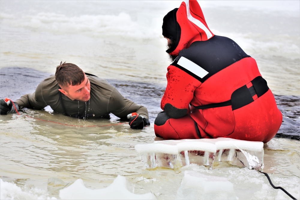 Cold-water immersion training by CWOC students at Fort McCoy