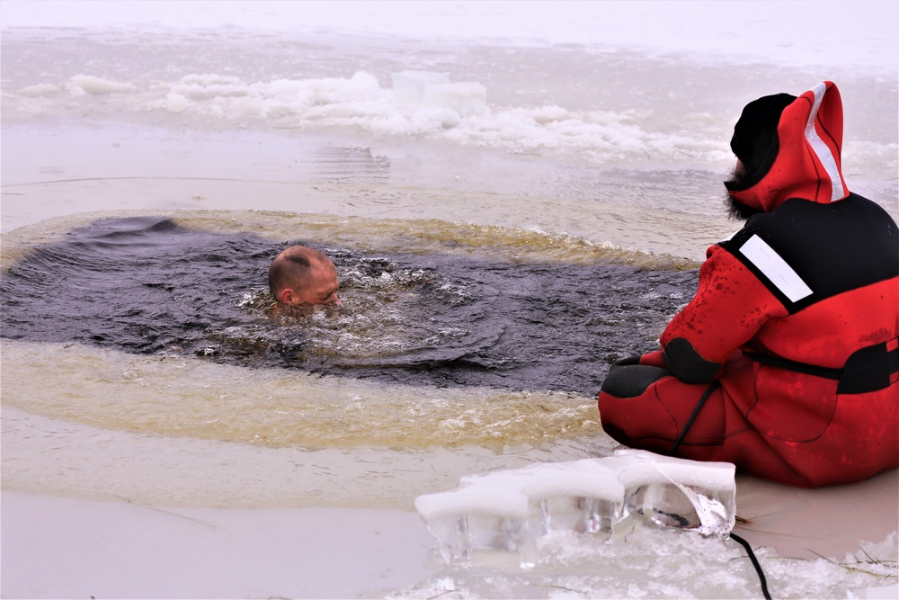 Cold-water immersion training by CWOC students at Fort McCoy