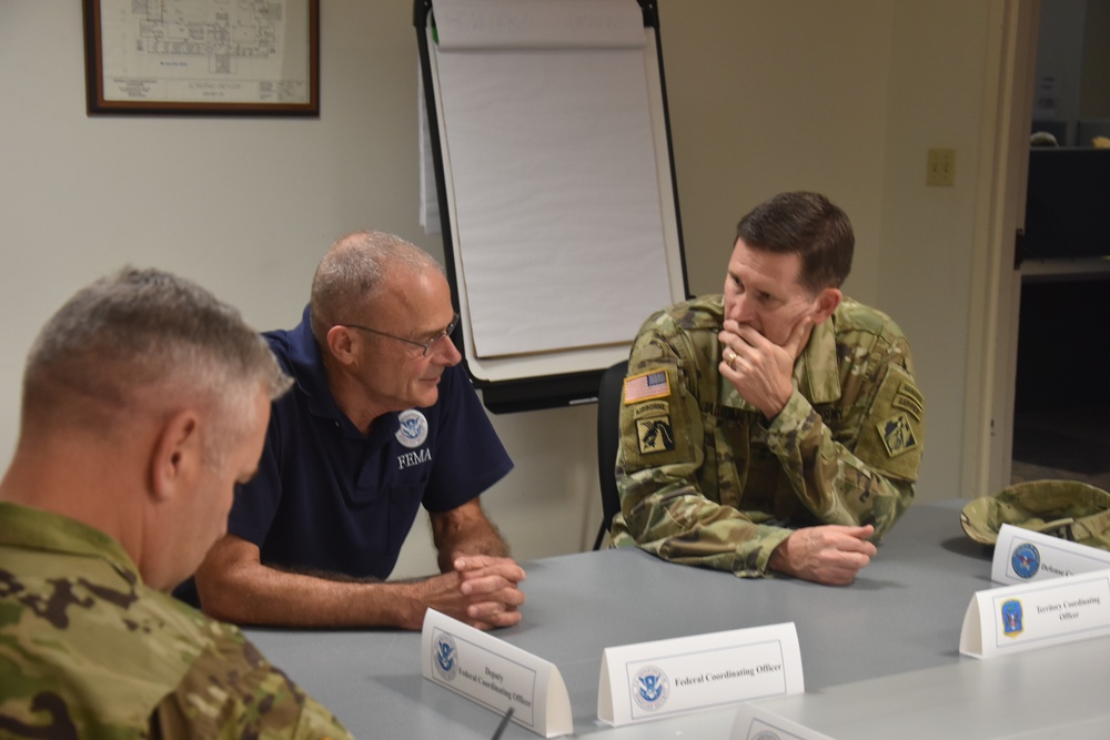 Maj. Gen. Ed Jackson, deputy chief of engineers, meets with the Federal Coordinating Officer for USVI