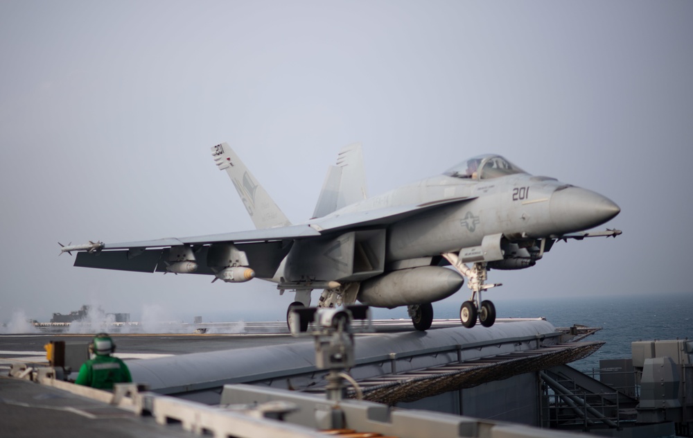 The aircraft carrier USS John C. Stennis (CVN 74) conducts flight operations