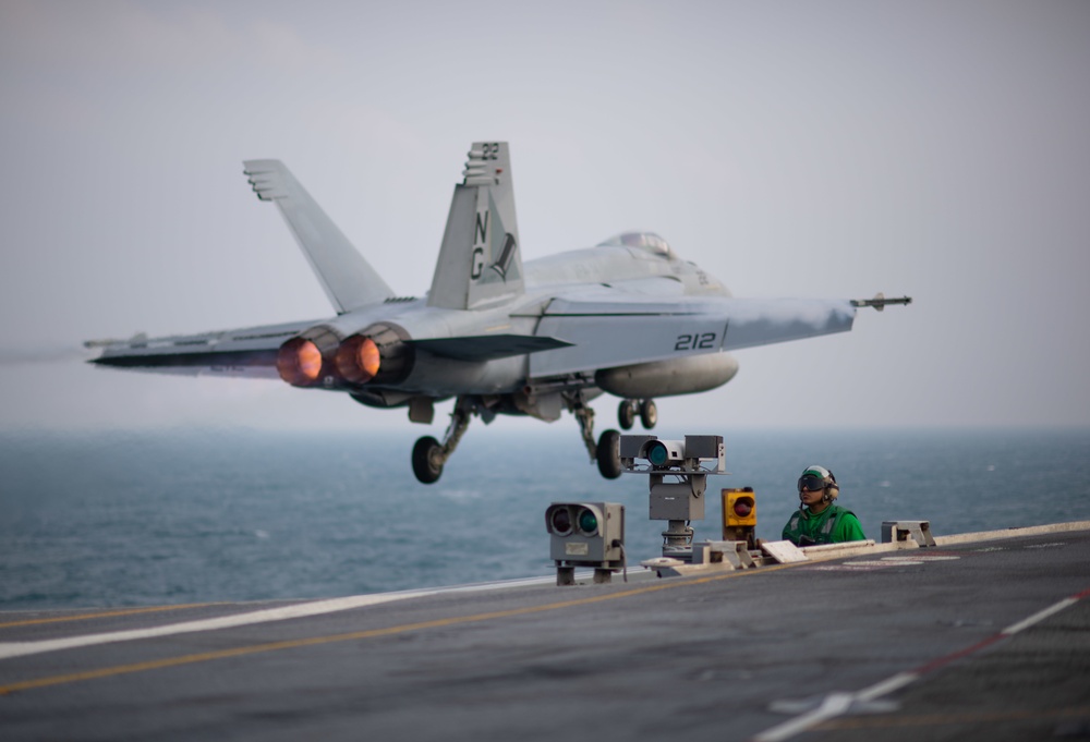 The aircraft carrier USS John C. Stennis (CVN 74) conducts flight operations