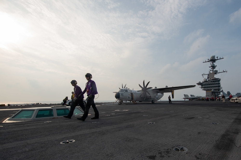 The aircraft carrier USS John C. Stennis (CVN 74) conducts flight operations