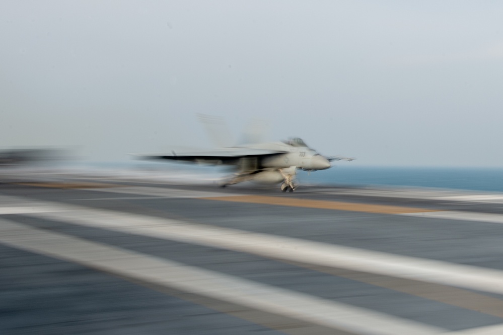 The aircraft carrier USS John C. Stennis (CVN 74) conducts flight operations