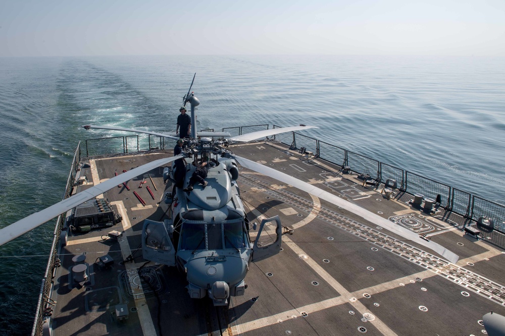 Sailors Conduct Maintenance on MH-60R Sea Hawk helicopter