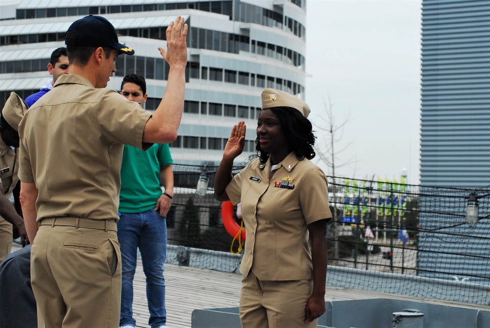 Promotion ceremony aboard a Battleship