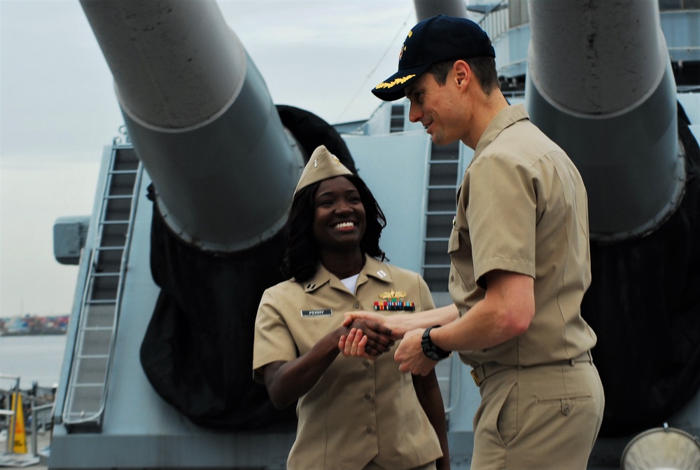 Promotion ceremony aboard a Battleship