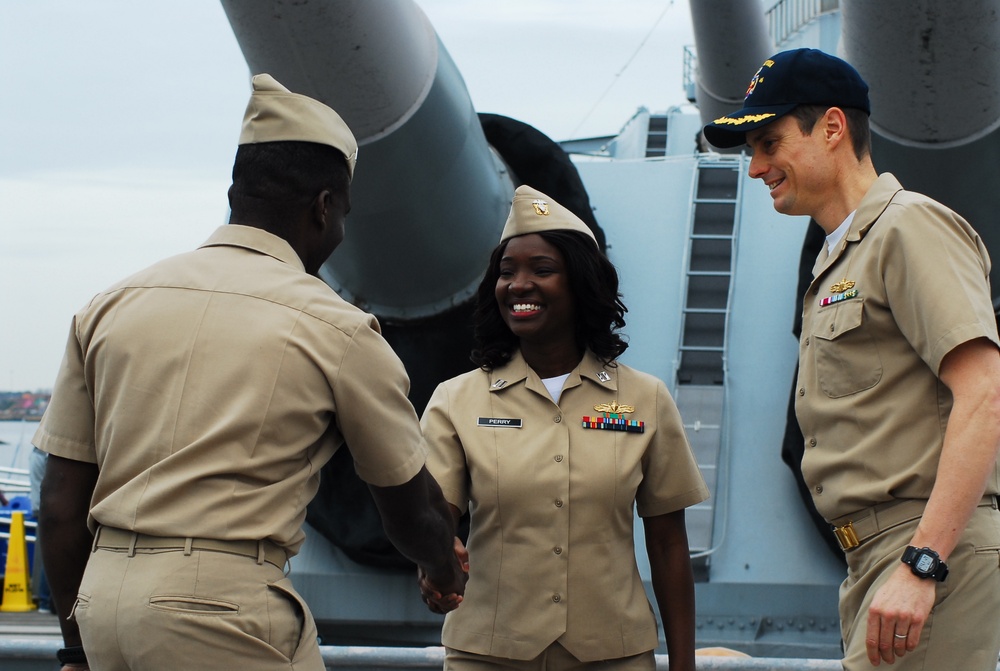 Promotion ceremony aboard a Battleship