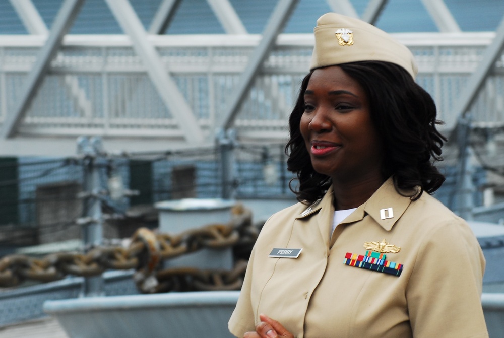 Promotion ceremony aboard a Battleship