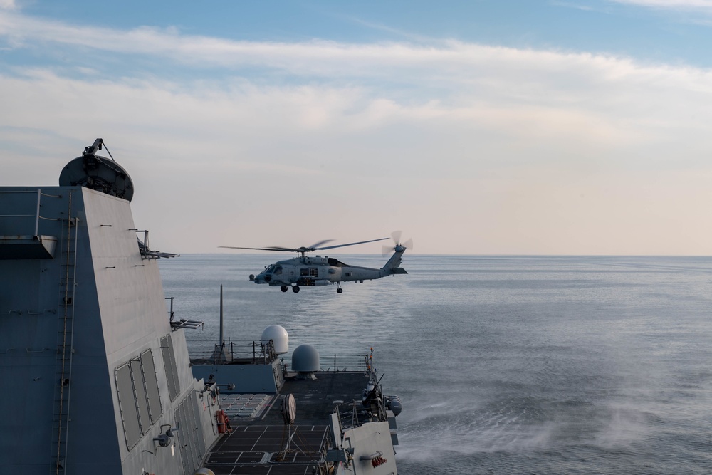 An MH-60R Sea Hawk, assigned to Helicopter Maritime Strike Squadron (HSM) 71