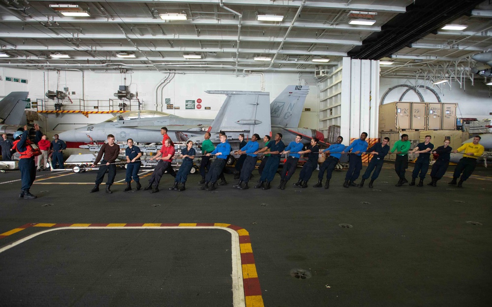 The aircraft carrier USS John C. Stennis (CVN 74) conducts replenishment-at-sea