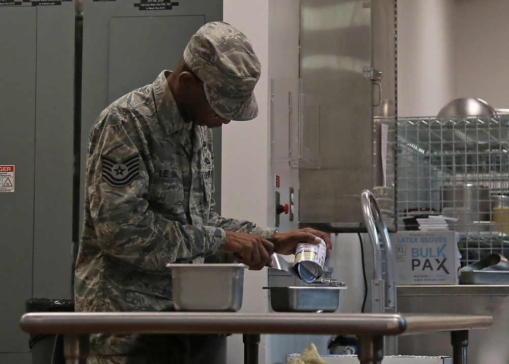 Services Airmen prepare and serve lunch