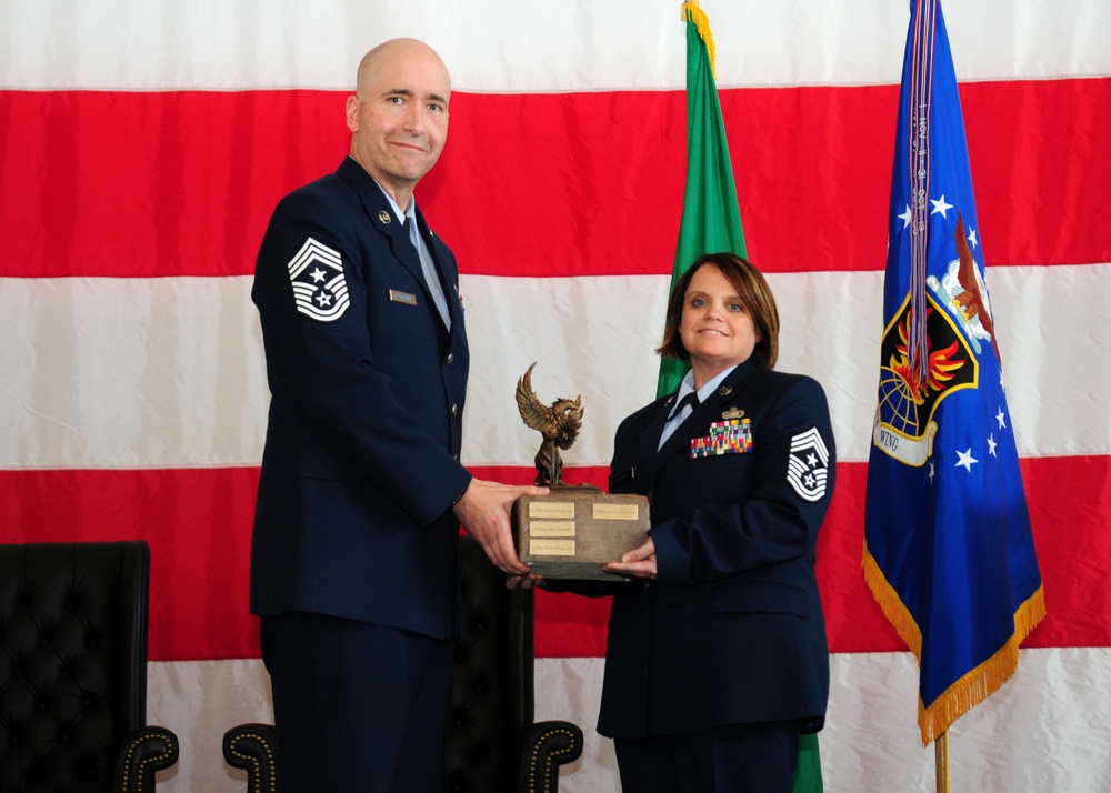 Command Chief Master Sgt. Brian Waggoner and Command Chief Master Sgt. Jennie E. Bellerose