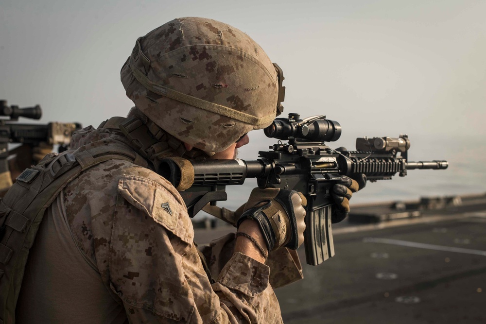 Kilo Company conducts a deck shoot