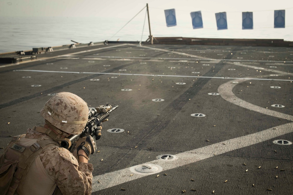 Kilo Company conducts a deck shoot