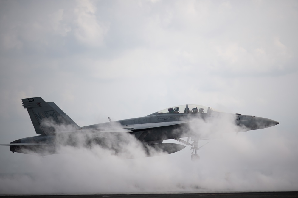 The aircraft carrier USS John C. Stennis (CVN 74) conducts flight operations