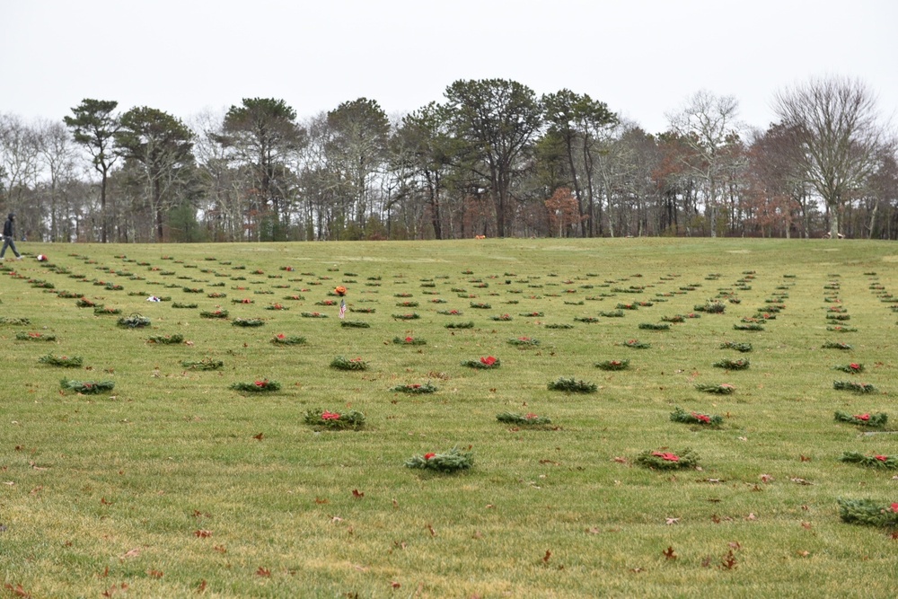 Wreaths Across America event held at National Veterans Cemetery in Bourne, Mass.