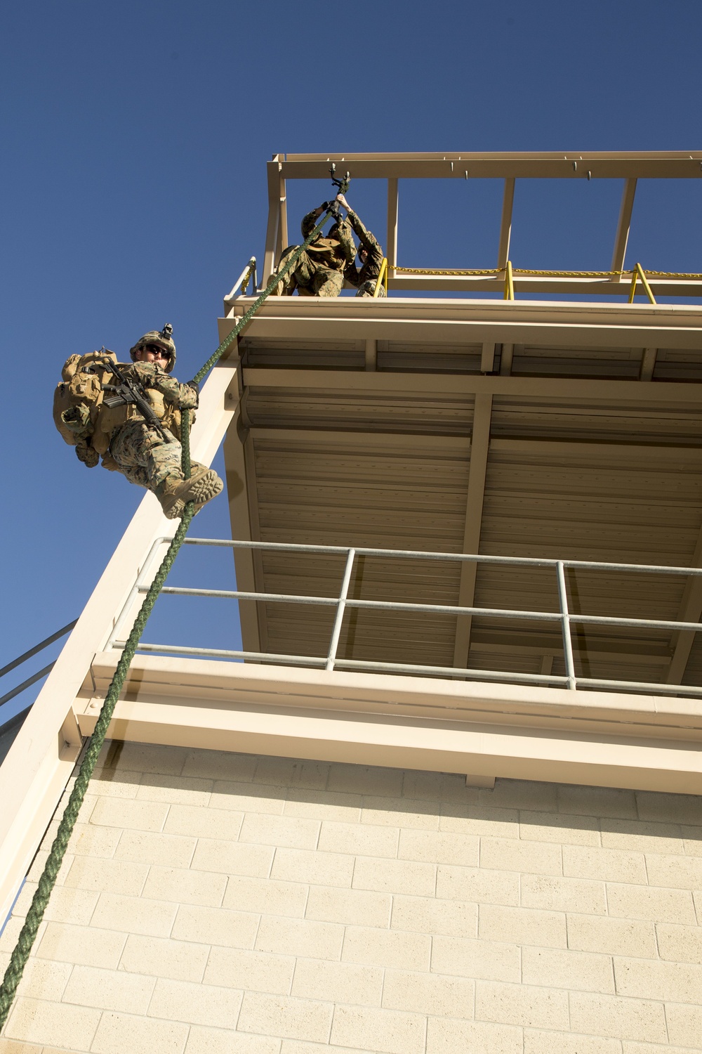 Coming in fast: Marines with 3/5 fast-rope at Camp Pendleton